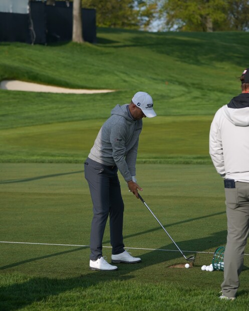 Justin Thomas on Driving Range at Oak Hill