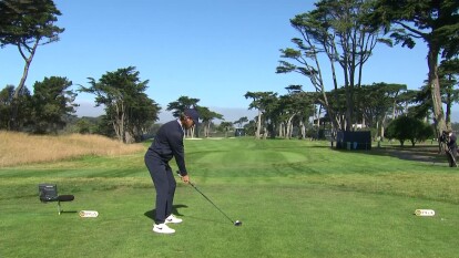 Tommy Fleetwood has a great tee shot on 16