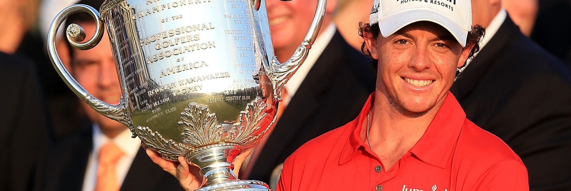 Rory McIlroy holds the trophy after winning the PGA Championship at Kiawah Island