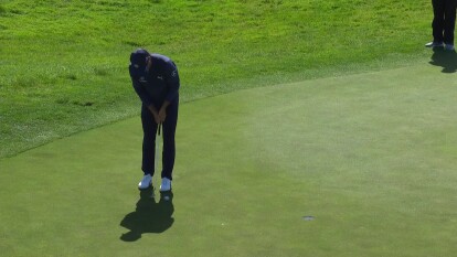 Rickie Fowler has a birdie putt on 17