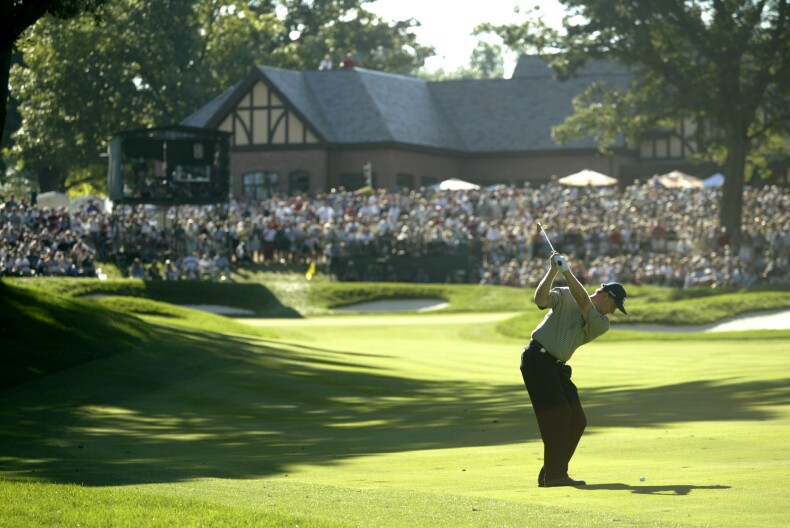 This is a view of Ernie Els on the 18th hole during the final round of the 85th PGA Championship in 2003.