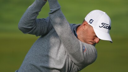 Justin Thomas on Driving Range at Oak Hill