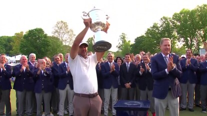 Brooks Koepka Presented With His Third Wanamaker Trophy