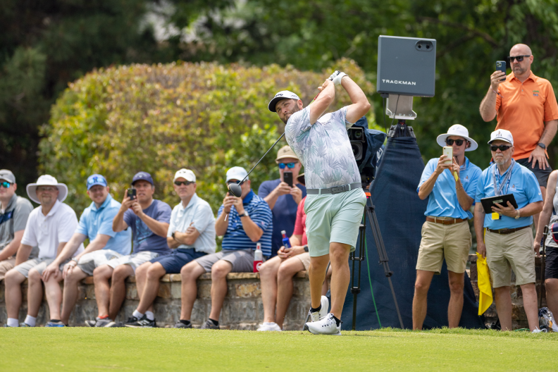 Jon Rahm Hits a Tee shot at the 2022 PGA Championship