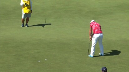 Bryson DeChambeau has a birdie putt on 18