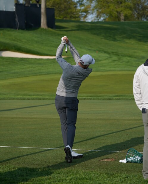 Justin Thomas on Driving Range at Oak Hill