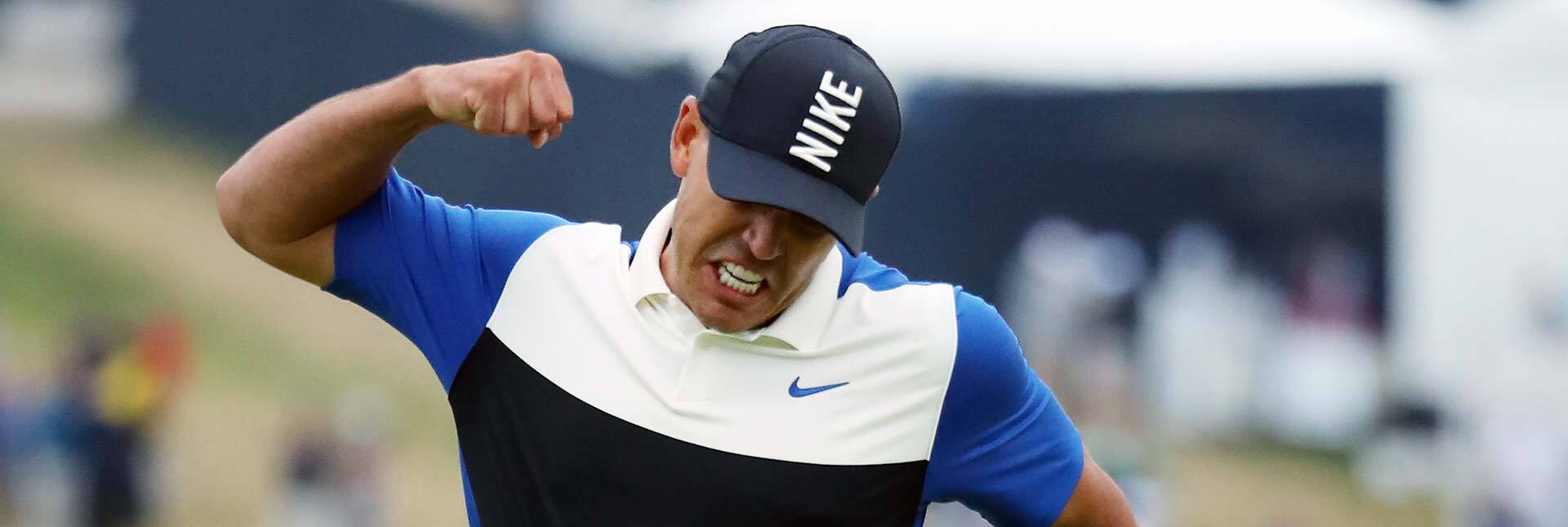 Brooks Koepka of the United States reacts after putting in to win on the 18th green during the final round of the 2019 PGA Championship 