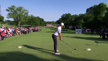 Justin Thomas Drives the 17th in the Playoff