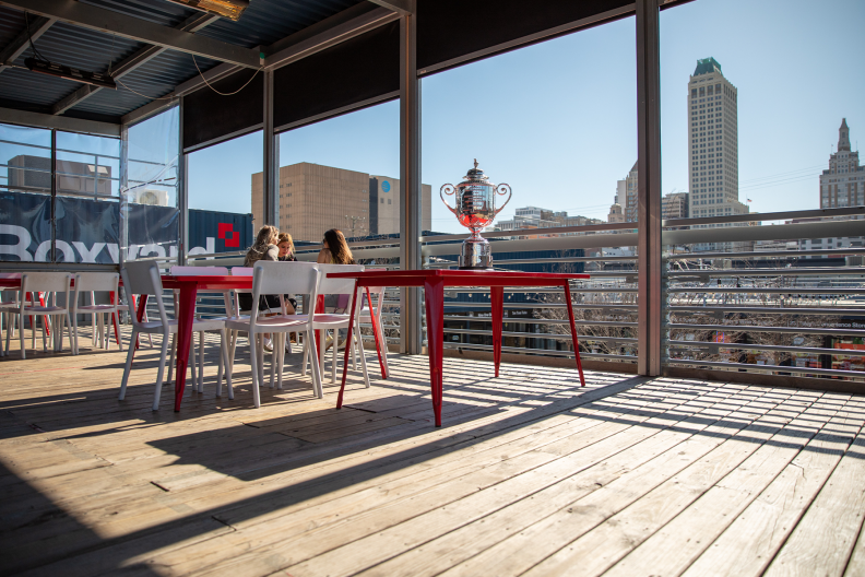 The Wanamaker trophy on a scenic tour of Downtown Tulsa