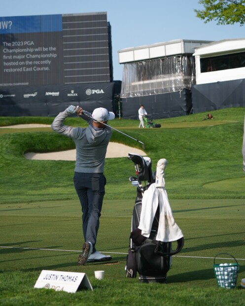 Justin Thomas on Driving Range at Oak Hill