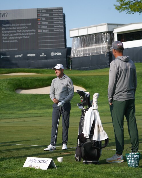 Justin Thomas on Driving Range at Oak Hill