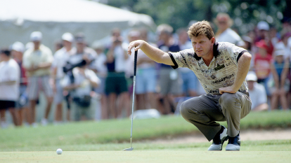 Nick Price reading his putt during the 76th PGA Championship held at Southern Hills Country Club