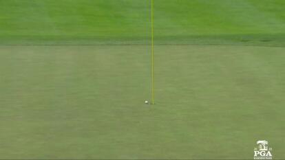 Charl Schwartzel holes out from the bunker at 9 for this 3rd birdie of the day