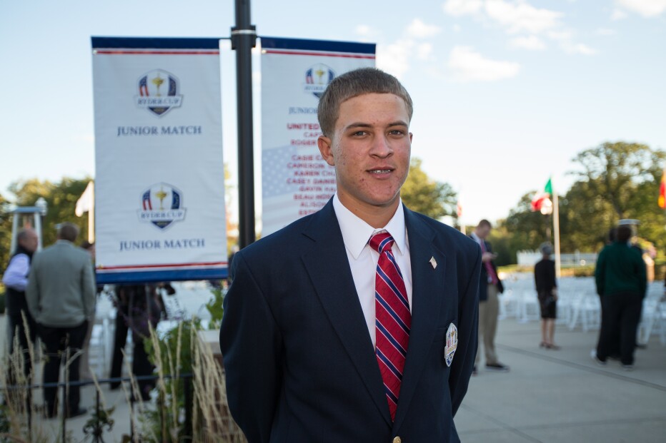 Cameron Champ of the United States Team poses for photos during the opening ceremonies for the 8th Junior Ryder Cup