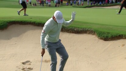 Adam Scott Makes it From the Bunker for Birdie on the 14th